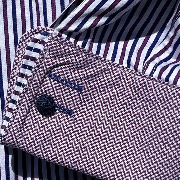 Bugatchi Uomo Dress‎ Shirt Mens 16.5 34/35 Purple Lavender French Cuffs - Picture 8 of 16
